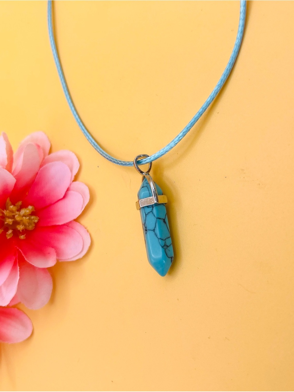Turquoise Crystal Pendant Necklace - Blue Gemstone Jewelry